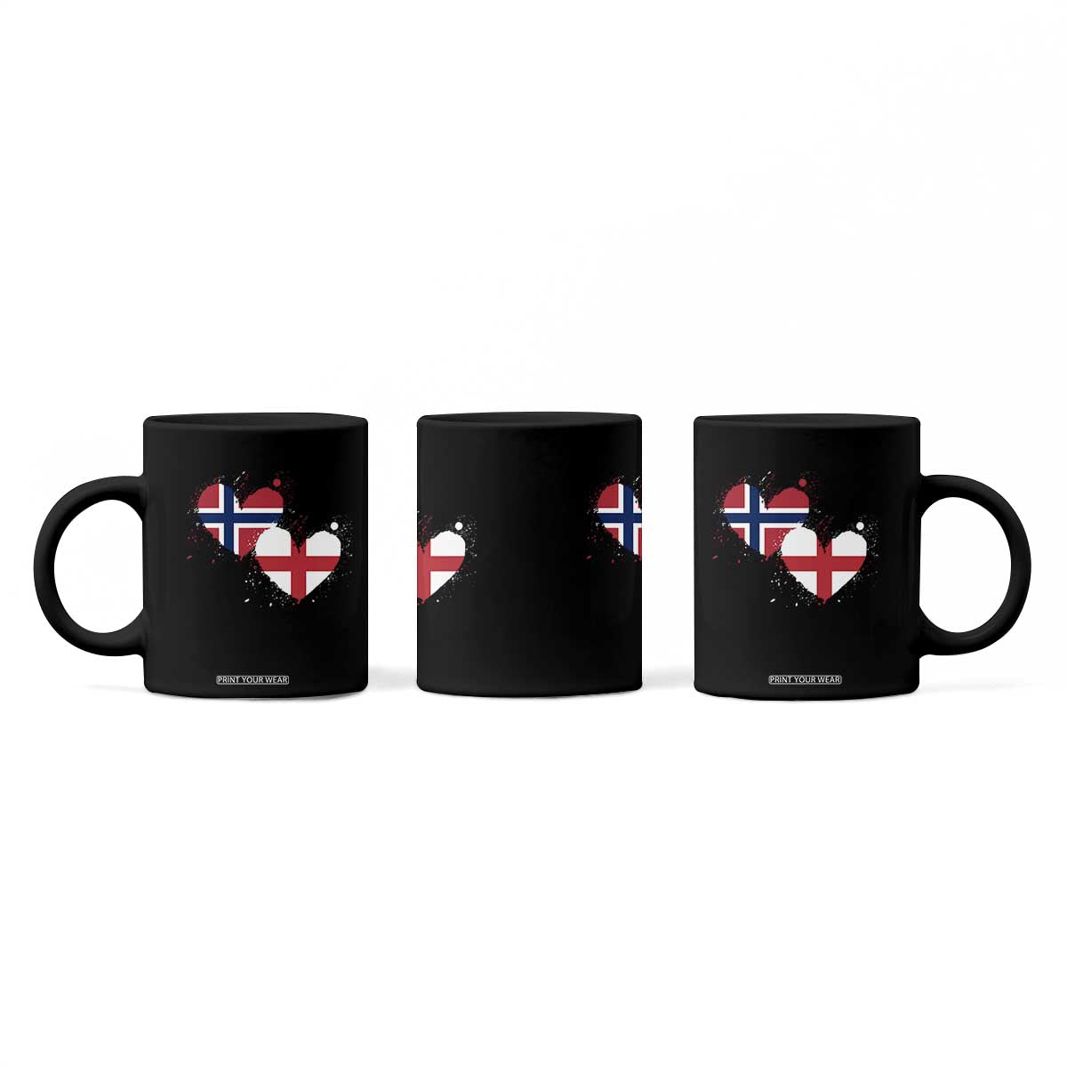 Distressed Norway and England Crossed Flags Dual Heart Graphic Coffee Mug Love Half Norwegian Half English Pride TS02 Print Your Wear