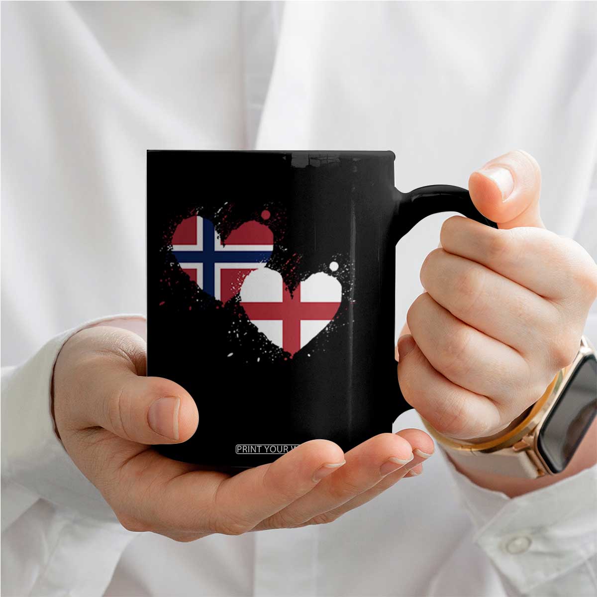 Distressed Norway and England Crossed Flags Dual Heart Graphic Coffee Mug Love Half Norwegian Half English Pride TS02 Print Your Wear