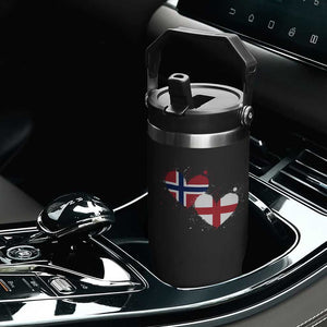Distressed Norway and England Crossed Flags Dual Heart Graphic Flip Straw Tumbler Love Half Norwegian Half English Pride TS02 Print Your Wear