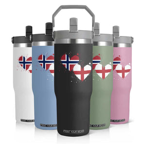 Distressed Norway and England Crossed Flags Dual Heart Graphic Flip Straw Tumbler Love Half Norwegian Half English Pride TS02 Print Your Wear
