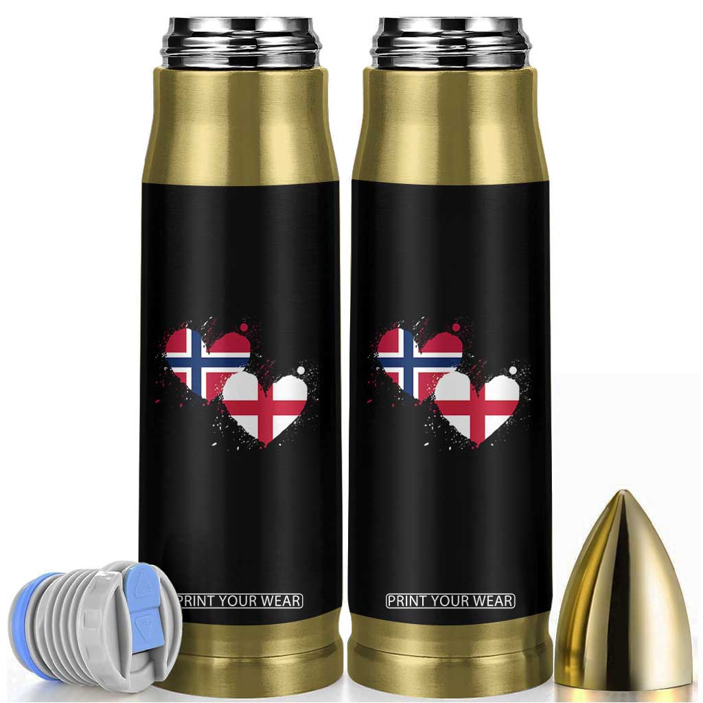 Distressed Norway and England Crossed Flags Dual Heart Graphic Bullet Tumbler Love Half Norwegian Half English Pride TS02 Black Print Your Wear