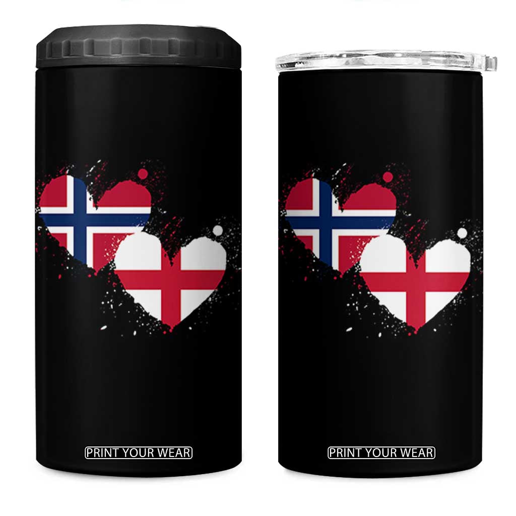 Distressed Norway and England Crossed Flags Dual Heart Graphic 4 in 1 Can Cooler Tumbler Love Half Norwegian Half English Pride TS02 One Size: 16 oz Black Print Your Wear