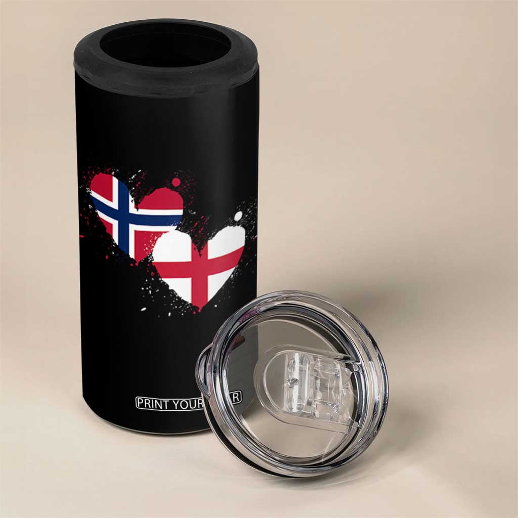 Distressed Norway and England Crossed Flags Dual Heart Graphic 4 in 1 Can Cooler Tumbler Love Half Norwegian Half English Pride TS02 Print Your Wear