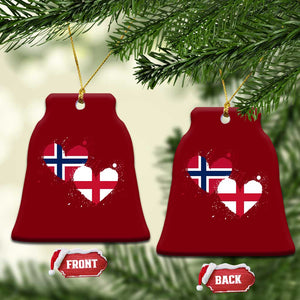 Distressed Norway and England Crossed Flags Dual Heart Graphic Ceramic Ornament Love Half Norwegian Half English Pride TS02 Print Your Wear