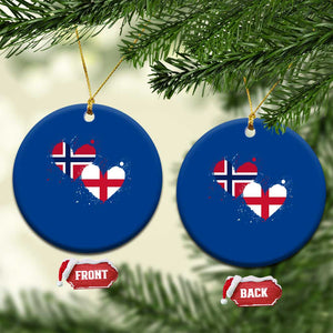 Distressed Norway and England Crossed Flags Dual Heart Graphic Ceramic Ornament Love Half Norwegian Half English Pride TS02 1pc Blue Print Your Wear