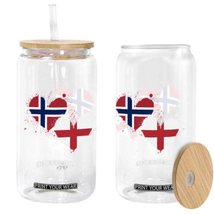 Distressed Norway and England Crossed Flags Dual Heart Graphic Glass Can Love Half Norwegian Half English Pride TS02 Print Your Wear