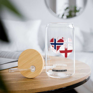 Distressed Norway and England Crossed Flags Dual Heart Graphic Glass Can Love Half Norwegian Half English Pride TS02 Print Your Wear