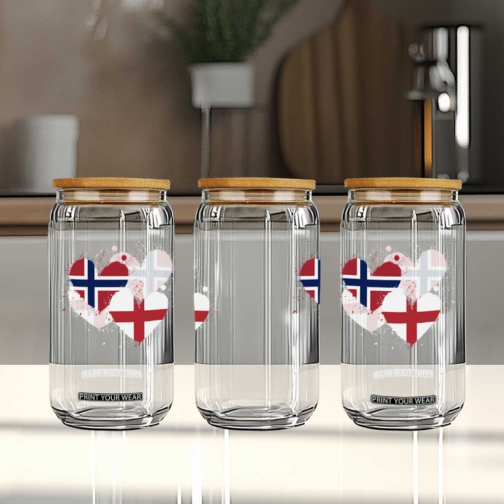 Distressed Norway and England Crossed Flags Dual Heart Graphic Glass Can Love Half Norwegian Half English Pride TS02 Print Your Wear