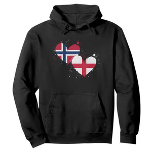 Distressed Norway and England Crossed Flags Dual Heart Graphic Hoodie Love Half Norwegian Half English Pride TS02 Black Print Your Wear