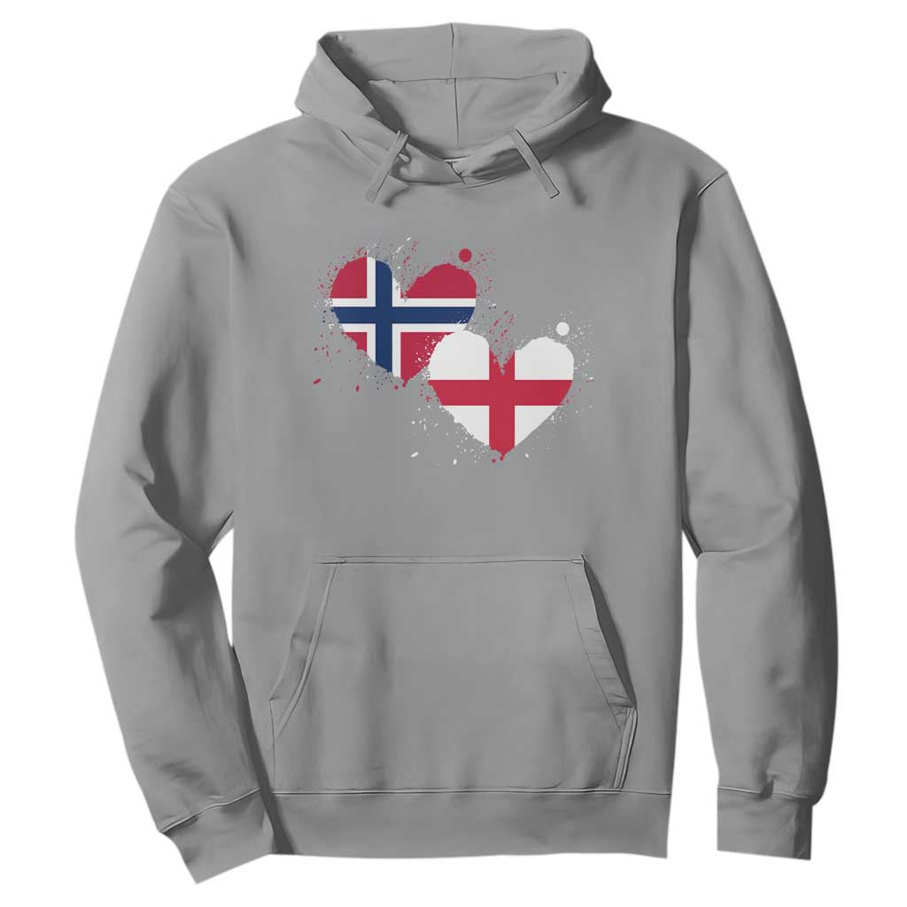 Distressed Norway and England Crossed Flags Dual Heart Graphic Hoodie Love Half Norwegian Half English Pride TS02 Sport Gray Print Your Wear