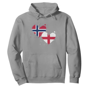 Distressed Norway and England Crossed Flags Dual Heart Graphic Hoodie Love Half Norwegian Half English Pride TS02 Sport Gray Print Your Wear