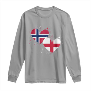 Distressed Norway and England Crossed Flags Dual Heart Graphic Long Sleeve Shirt Love Half Norwegian Half English Pride TS02 Sport Gray Print Your Wear