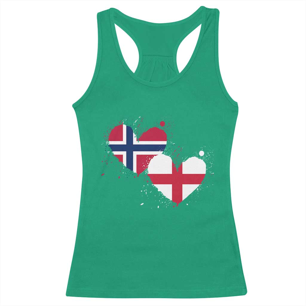 Distressed Norway and England Crossed Flags Dual Heart Graphic Racerback Tank Top Love Half Norwegian Half English Pride TS02 Irish Green Print Your Wear