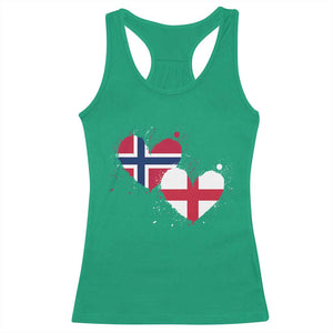 Distressed Norway and England Crossed Flags Dual Heart Graphic Racerback Tank Top Love Half Norwegian Half English Pride TS02 Irish Green Print Your Wear