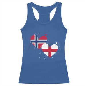 Distressed Norway and England Crossed Flags Dual Heart Graphic Racerback Tank Top Love Half Norwegian Half English Pride TS02 Royal Blue Print Your Wear