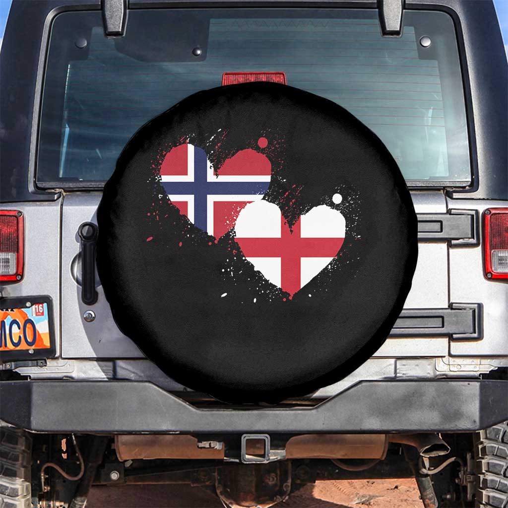 Distressed Norway and England Crossed Flags Dual Heart Graphic Spare Tire Cover Love Half Norwegian Half English Pride TS02 No hole Black Print Your Wear