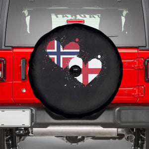 Distressed Norway and England Crossed Flags Dual Heart Graphic Spare Tire Cover Love Half Norwegian Half English Pride TS02 Black Print Your Wear