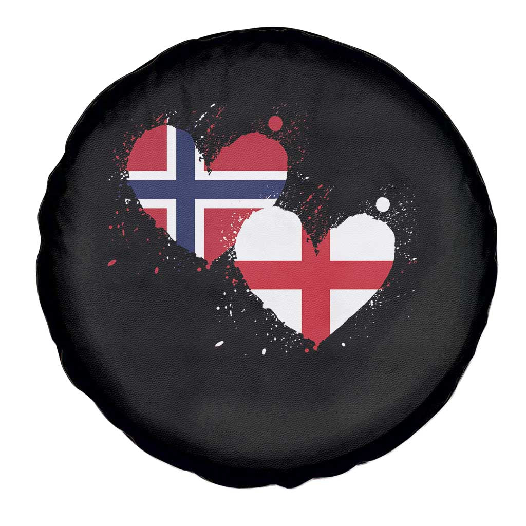 Distressed Norway and England Crossed Flags Dual Heart Graphic Spare Tire Cover Love Half Norwegian Half English Pride TS02 Print Your Wear