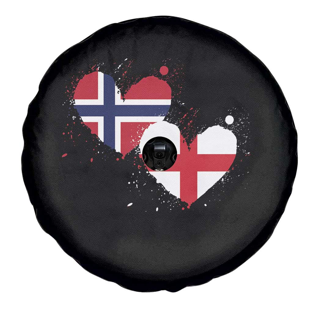 Distressed Norway and England Crossed Flags Dual Heart Graphic Spare Tire Cover Love Half Norwegian Half English Pride TS02 Print Your Wear
