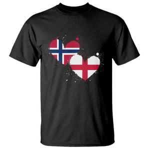 Distressed Norway and England Crossed Flags Dual Heart Graphic T Shirt Love Half Norwegian Half English Pride TS02 Black Print Your Wear