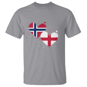 Distressed Norway and England Crossed Flags Dual Heart Graphic T Shirt Love Half Norwegian Half English Pride TS02 Sport Gray Print Your Wear