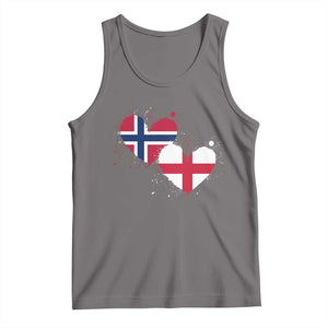 Distressed Norway and England Crossed Flags Dual Heart Graphic Tank Top Love Half Norwegian Half English Pride TS02 Deep Heather Print Your Wear
