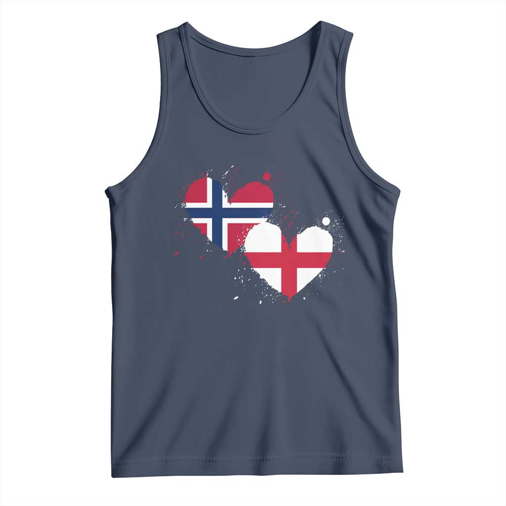 Distressed Norway and England Crossed Flags Dual Heart Graphic Tank Top Love Half Norwegian Half English Pride TS02 Navy Print Your Wear