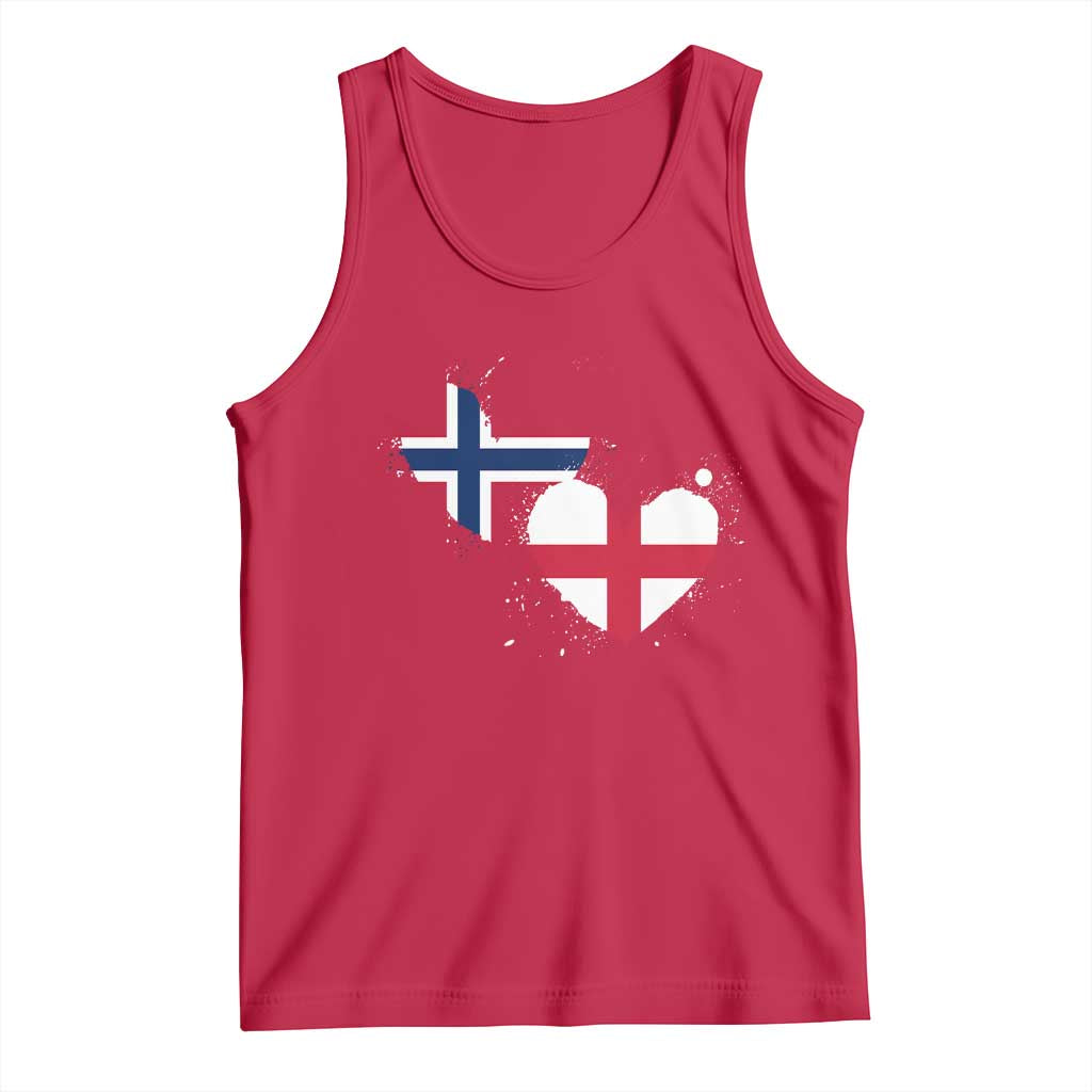 Distressed Norway and England Crossed Flags Dual Heart Graphic Tank Top Love Half Norwegian Half English Pride TS02 Red Print Your Wear