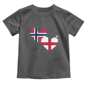 Distressed Norway and England Crossed Flags Dual Heart Graphic Toddler T Shirt Love Half Norwegian Half English Pride TS02 Dark Heather Print Your Wear