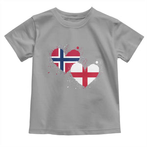 Distressed Norway and England Crossed Flags Dual Heart Graphic Toddler T Shirt Love Half Norwegian Half English Pride TS02 Sport Gray Print Your Wear