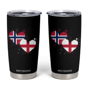 Distressed Norway and England Crossed Flags Dual Heart Graphic Tumbler Cup Love Half Norwegian Half English Pride TS02 Black Print Your Wear
