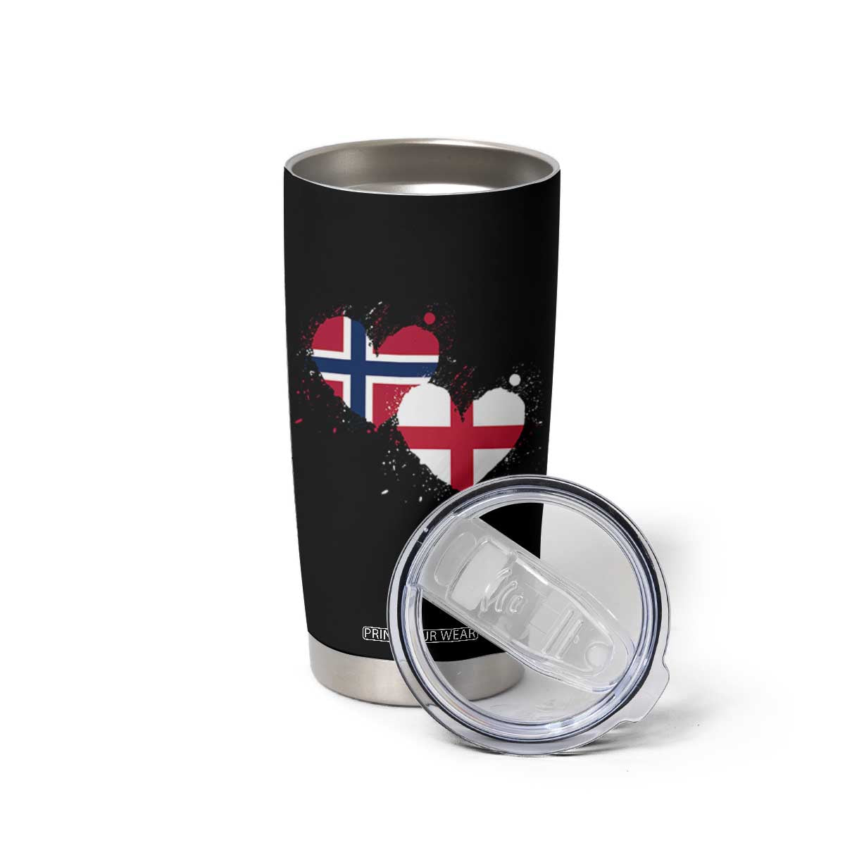 Distressed Norway and England Crossed Flags Dual Heart Graphic Tumbler Cup Love Half Norwegian Half English Pride TS02 Print Your Wear