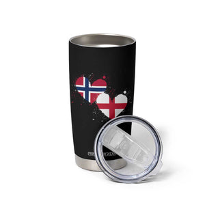 Distressed Norway and England Crossed Flags Dual Heart Graphic Tumbler Cup Love Half Norwegian Half English Pride TS02 Print Your Wear