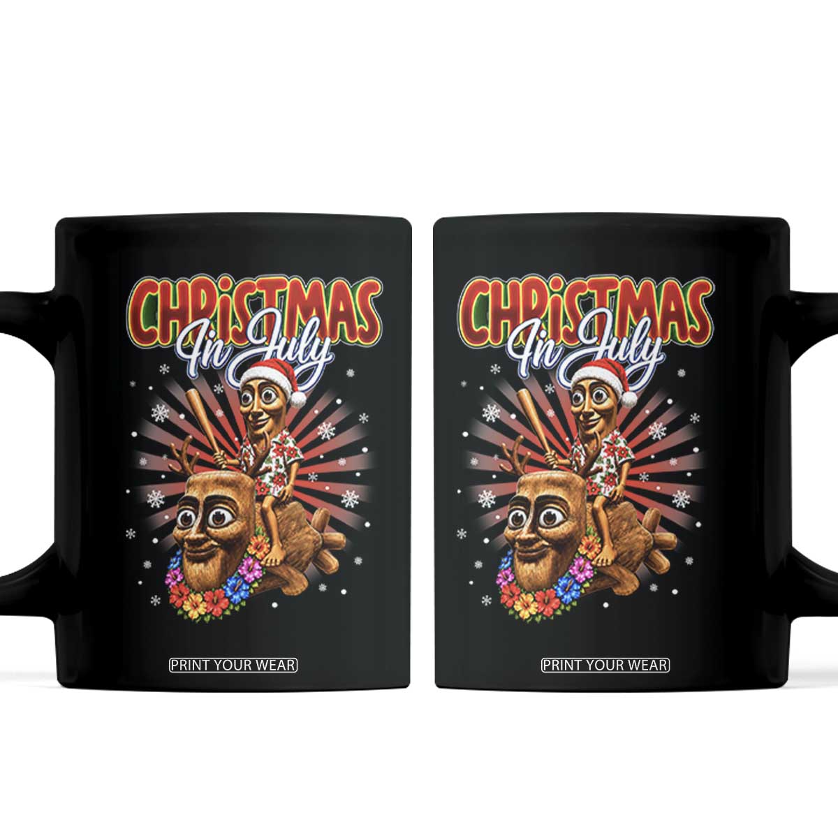 Christmas In July Tung Tung Tung TTT Sahur Cursed Meme Coffee Mug Funny Ironic Tropical Summer Hawaiian Holiday Surreal