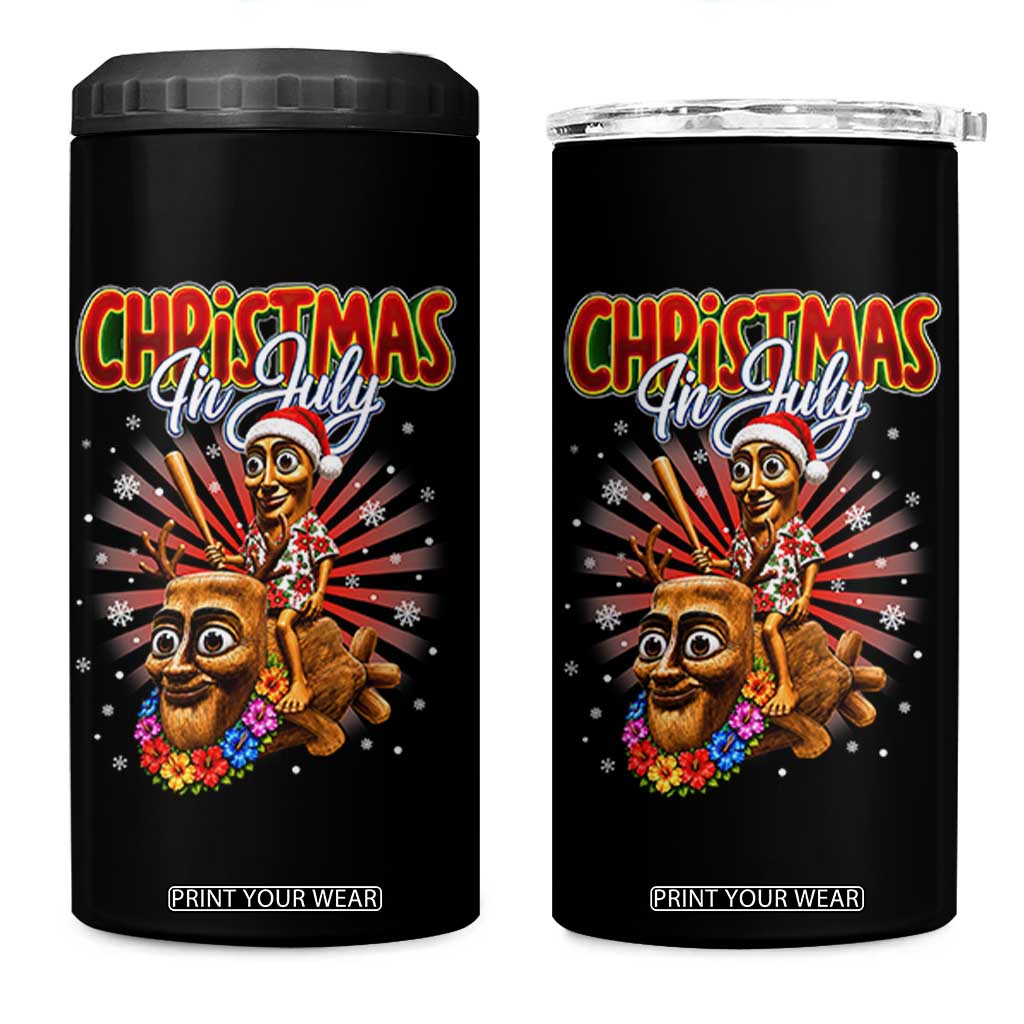 Christmas In July Tung Tung Tung TTT Sahur Cursed Meme 4 in 1 Can Cooler Tumbler Funny Ironic Tropical Summer Hawaiian Holiday Surreal