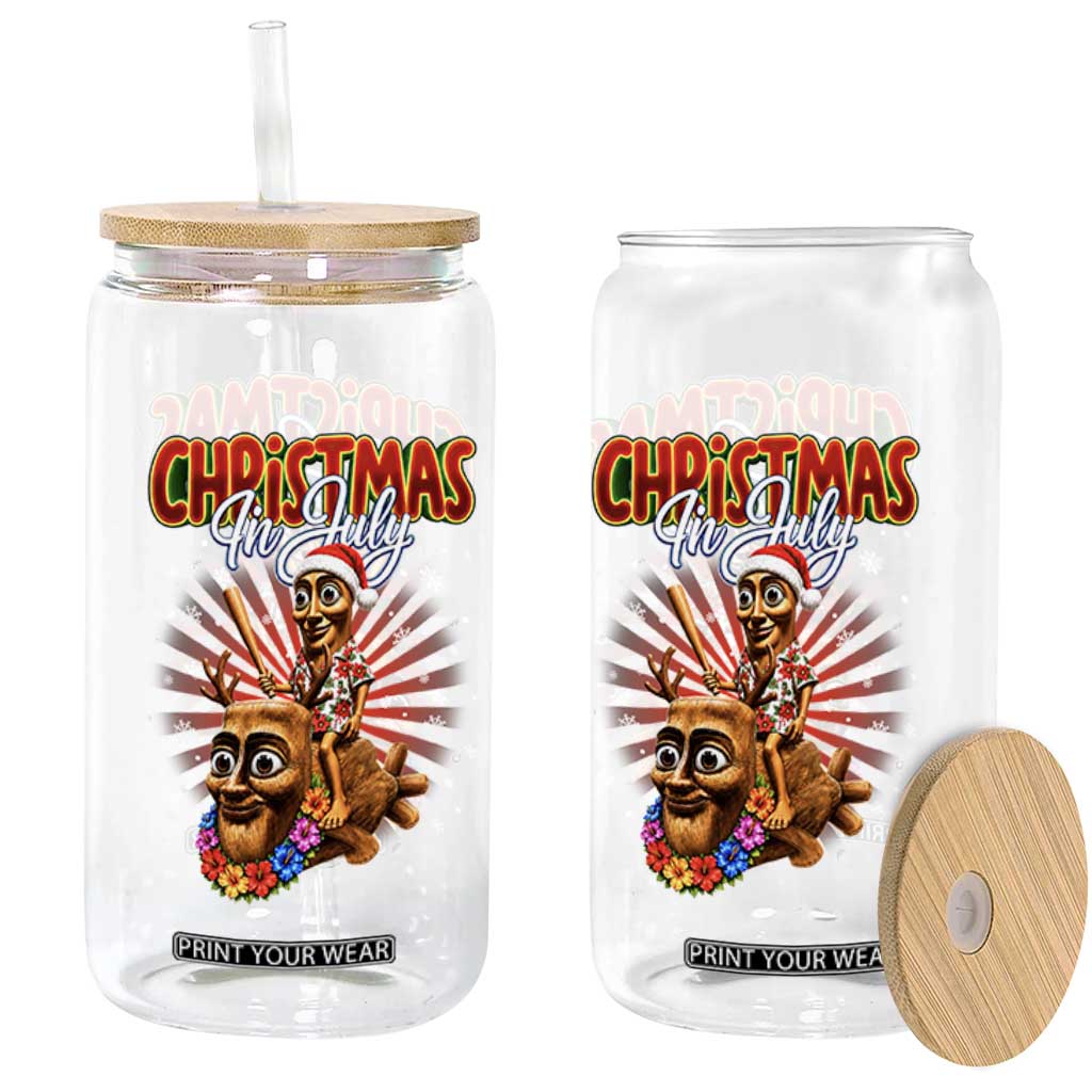 Christmas In July Tung Tung Tung TTT Sahur Cursed Meme Glass Can Funny Ironic Tropical Summer Hawaiian Holiday Surreal
