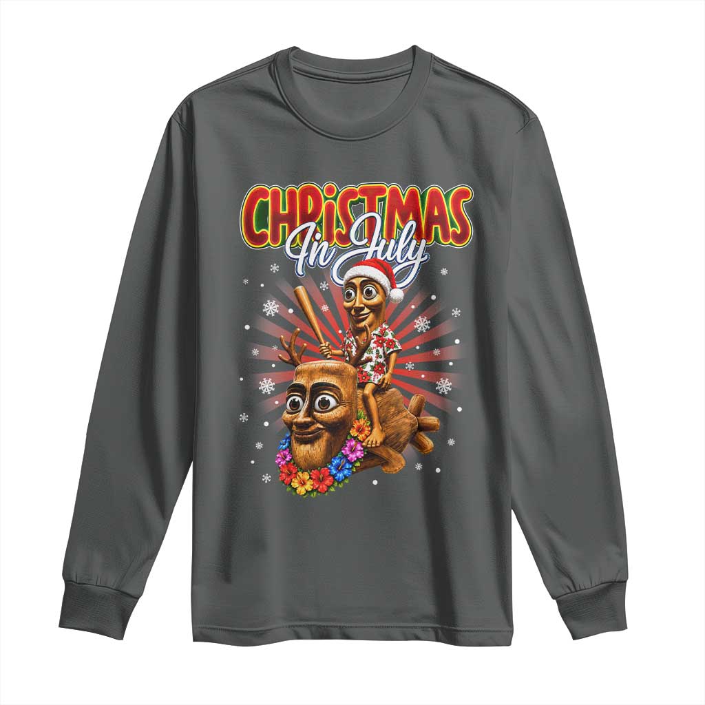 Christmas In July Tung Tung Tung TTT Sahur Cursed Meme Long Sleeve Shirt Funny Ironic Tropical Summer Hawaiian Holiday Surreal