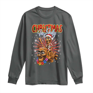 Christmas In July Tung Tung Tung TTT Sahur Cursed Meme Long Sleeve Shirt Funny Ironic Tropical Summer Hawaiian Holiday Surreal
