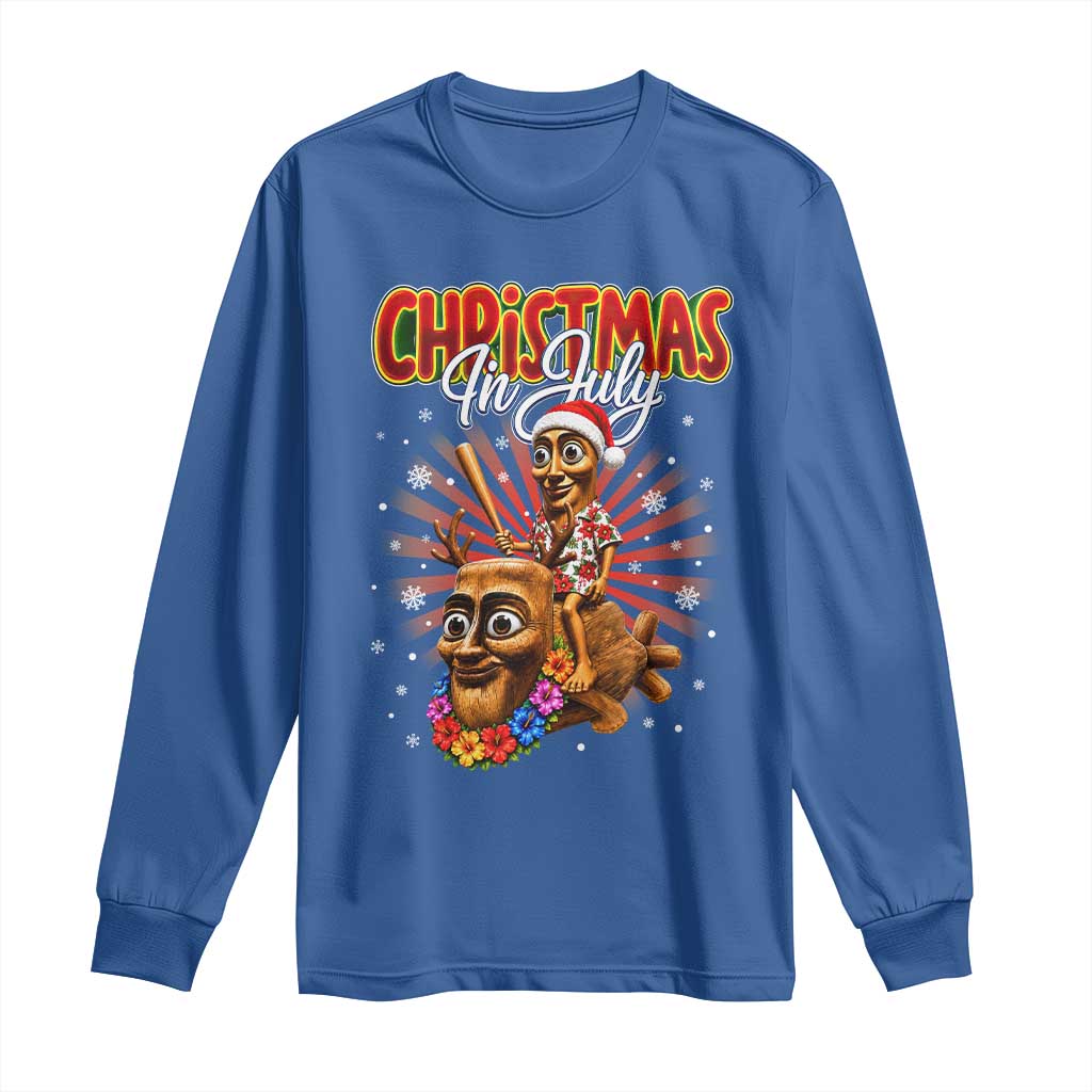 Christmas In July Tung Tung Tung TTT Sahur Cursed Meme Long Sleeve Shirt Funny Ironic Tropical Summer Hawaiian Holiday Surreal