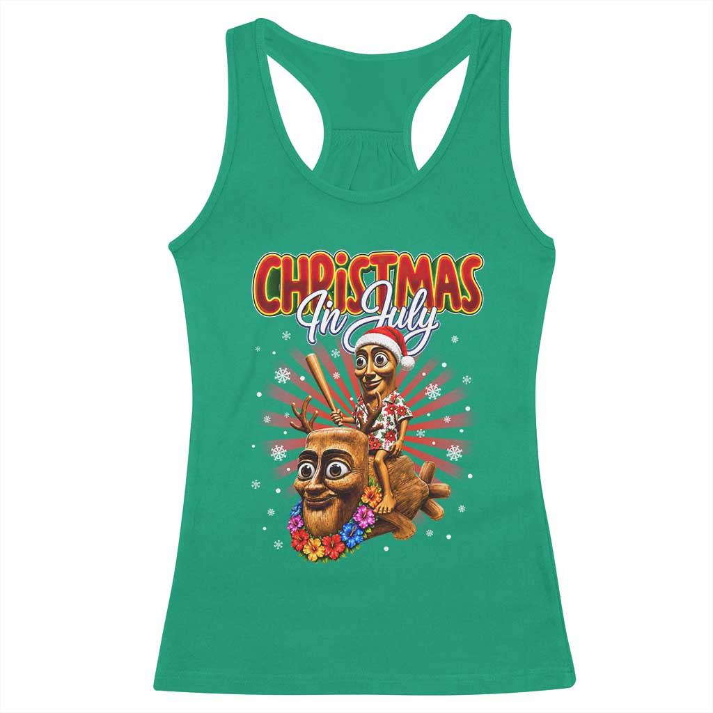 Christmas In July Tung Tung Tung TTT Sahur Cursed Meme Racerback Tank Top Funny Ironic Tropical Summer Hawaiian Holiday Surreal