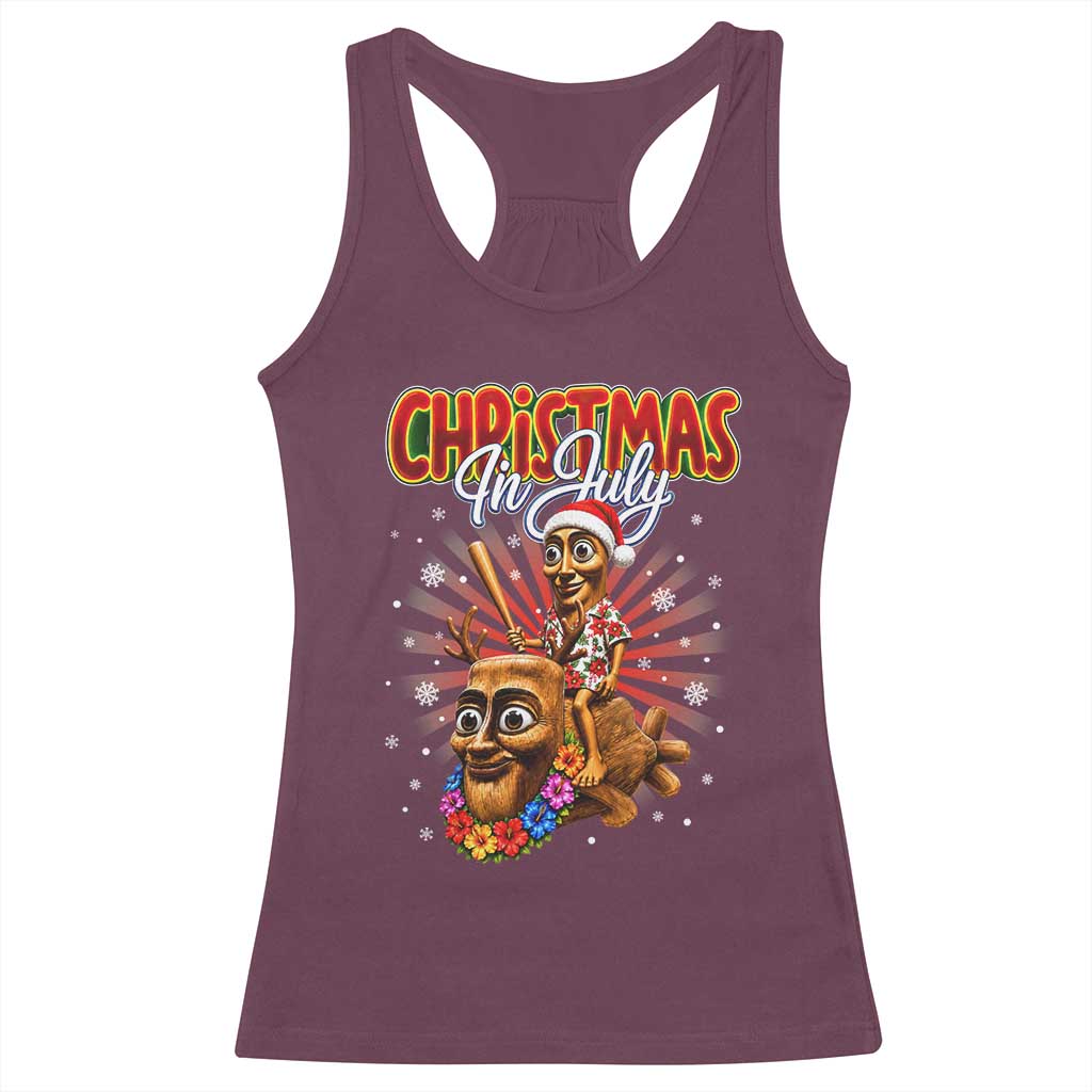 Christmas In July Tung Tung Tung TTT Sahur Cursed Meme Racerback Tank Top Funny Ironic Tropical Summer Hawaiian Holiday Surreal