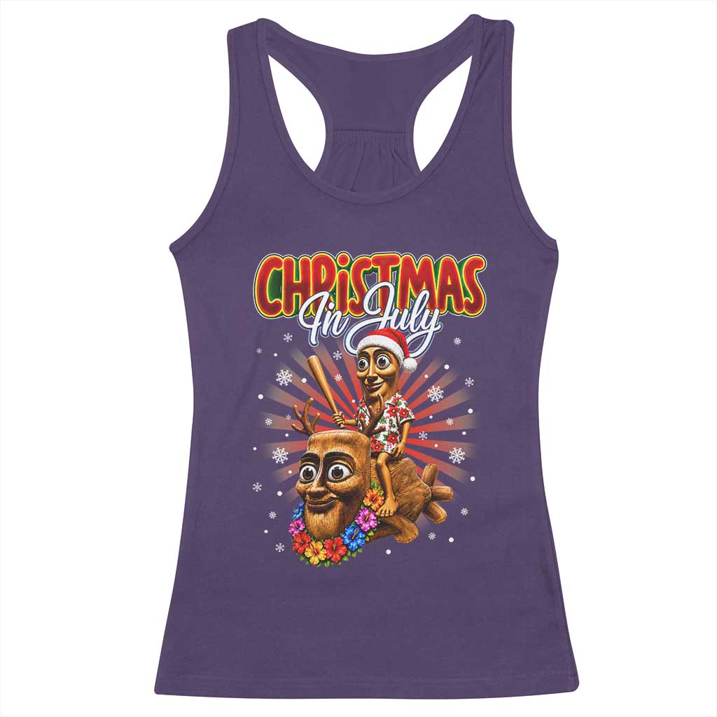 Christmas In July Tung Tung Tung TTT Sahur Cursed Meme Racerback Tank Top Funny Ironic Tropical Summer Hawaiian Holiday Surreal
