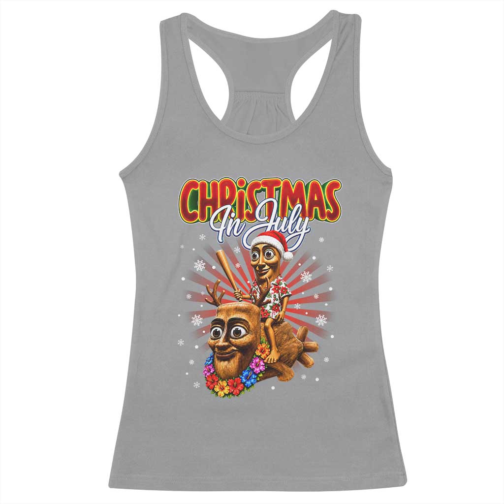 Christmas In July Tung Tung Tung TTT Sahur Cursed Meme Racerback Tank Top Funny Ironic Tropical Summer Hawaiian Holiday Surreal