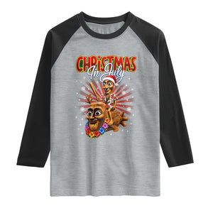 Christmas In July Tung Tung Tung TTT Sahur Cursed Meme Raglan Shirt Funny Ironic Tropical Summer Hawaiian Holiday Surreal