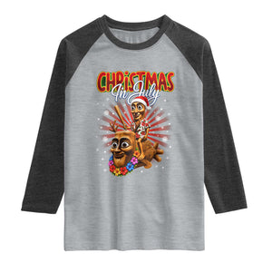Christmas In July Tung Tung Tung TTT Sahur Cursed Meme Raglan Shirt Funny Ironic Tropical Summer Hawaiian Holiday Surreal