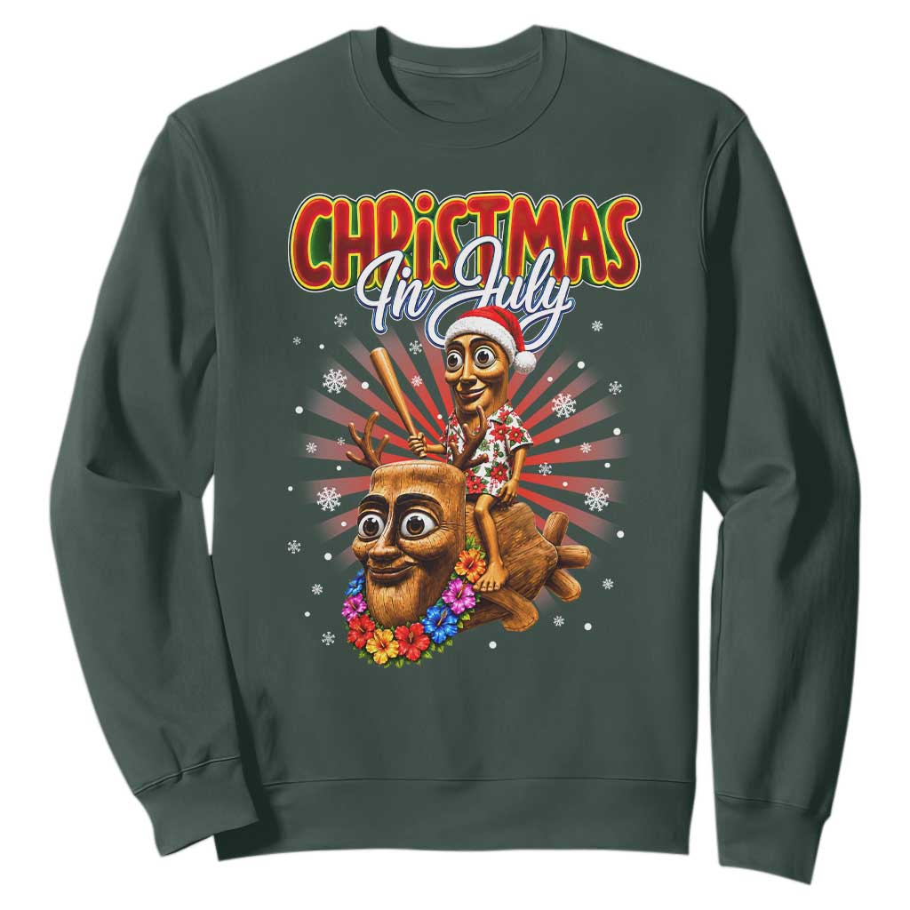 Christmas In July Tung Tung Tung TTT Sahur Cursed Meme Sweatshirt Funny Ironic Tropical Summer Hawaiian Holiday Surreal