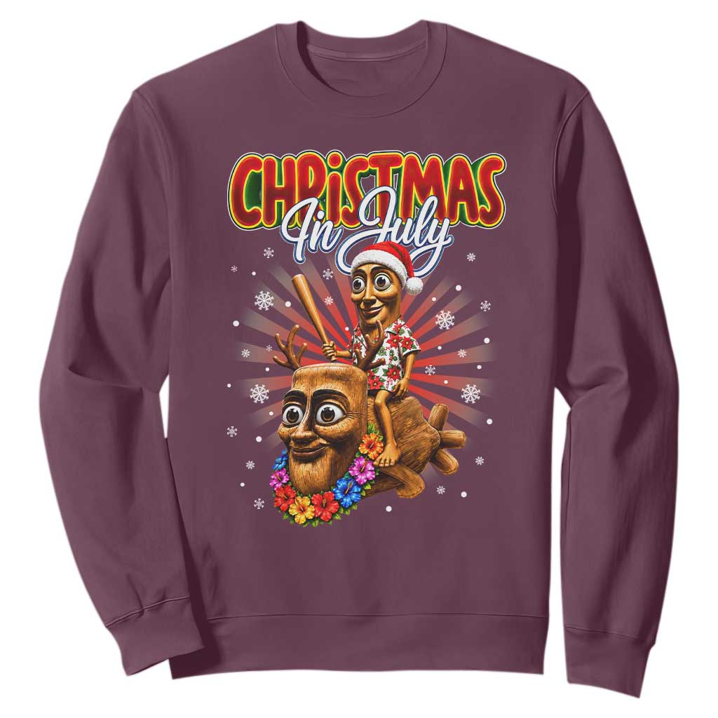 Christmas In July Tung Tung Tung TTT Sahur Cursed Meme Sweatshirt Funny Ironic Tropical Summer Hawaiian Holiday Surreal