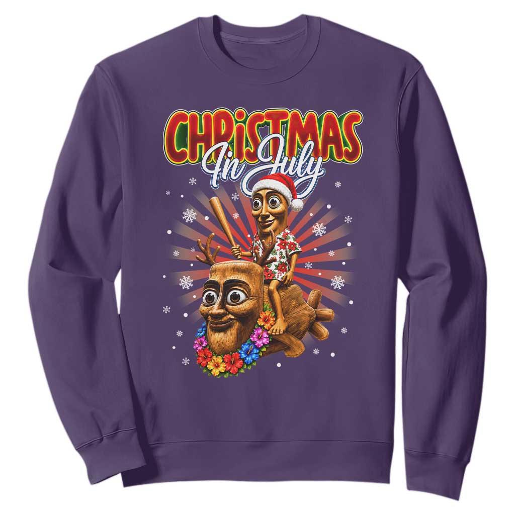 Christmas In July Tung Tung Tung TTT Sahur Cursed Meme Sweatshirt Funny Ironic Tropical Summer Hawaiian Holiday Surreal
