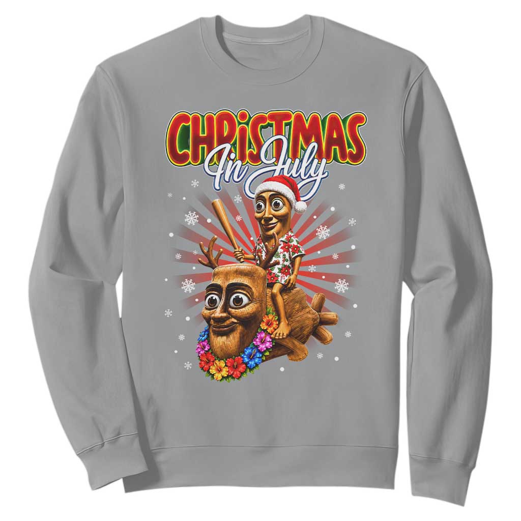 Christmas In July Tung Tung Tung TTT Sahur Cursed Meme Sweatshirt Funny Ironic Tropical Summer Hawaiian Holiday Surreal