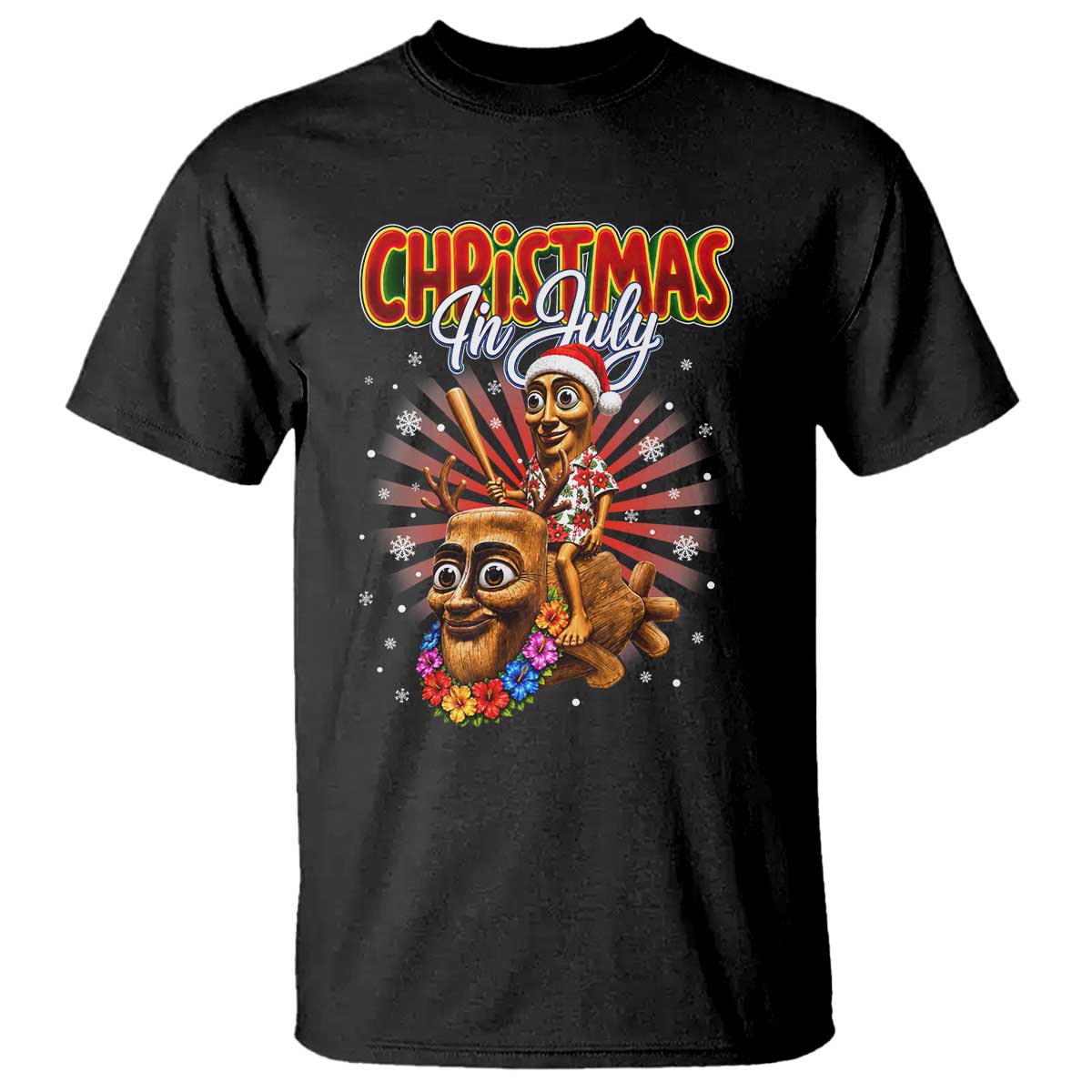 Christmas In July Tung Tung Tung TTT Sahur Cursed Meme T Shirt Funny Ironic Tropical Summer Hawaiian Holiday Surreal